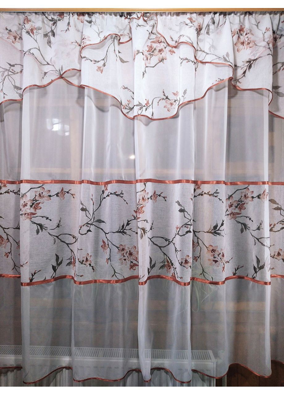 Занавеска кухонная готовая Ханна белая терракотовая веточка No Brand (372134072)