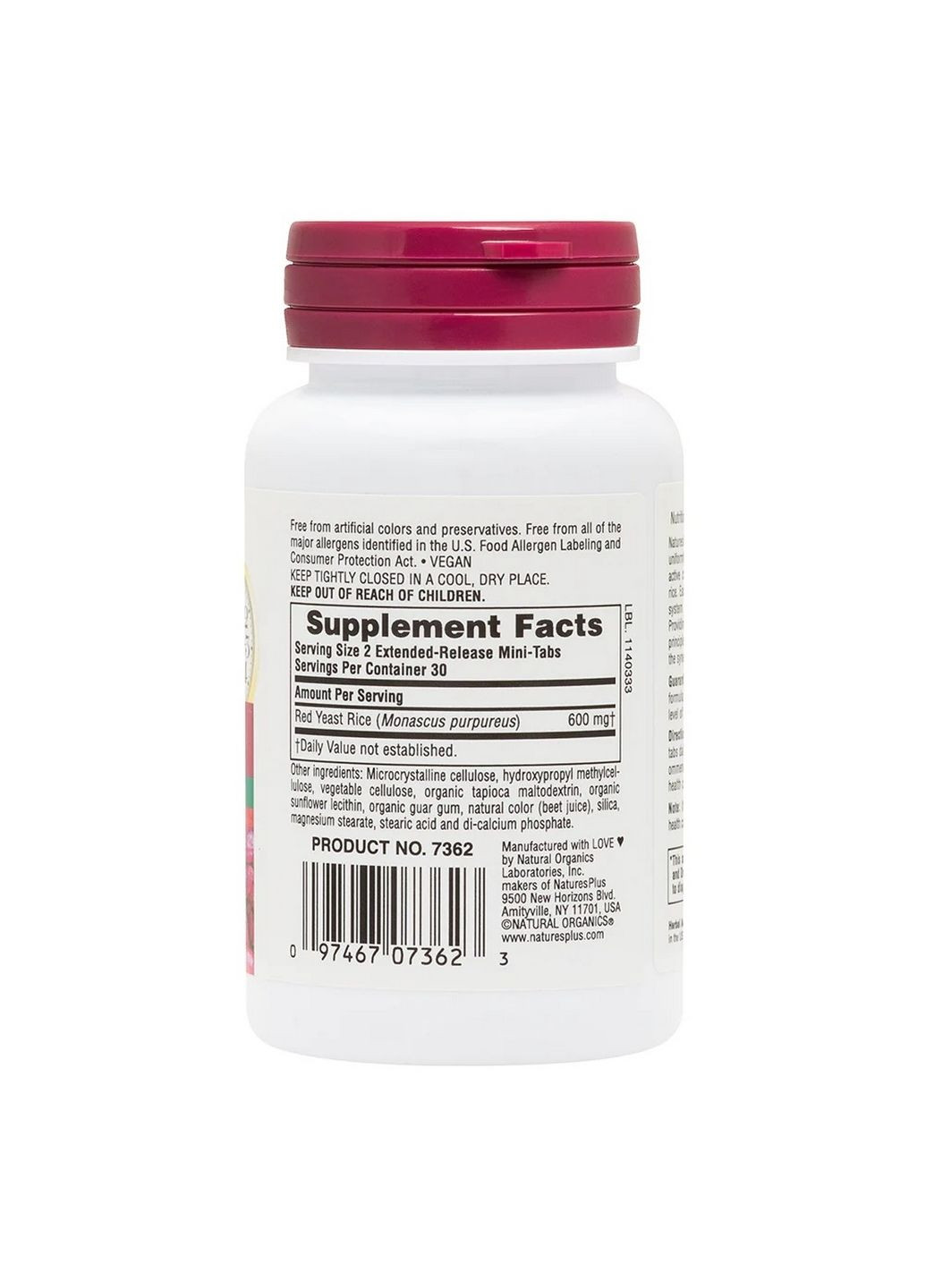 Натуральна добавка Herbal Actives Red Yeast Rice 600 mg, 60 міні таблеток Natures Plus (293419911)