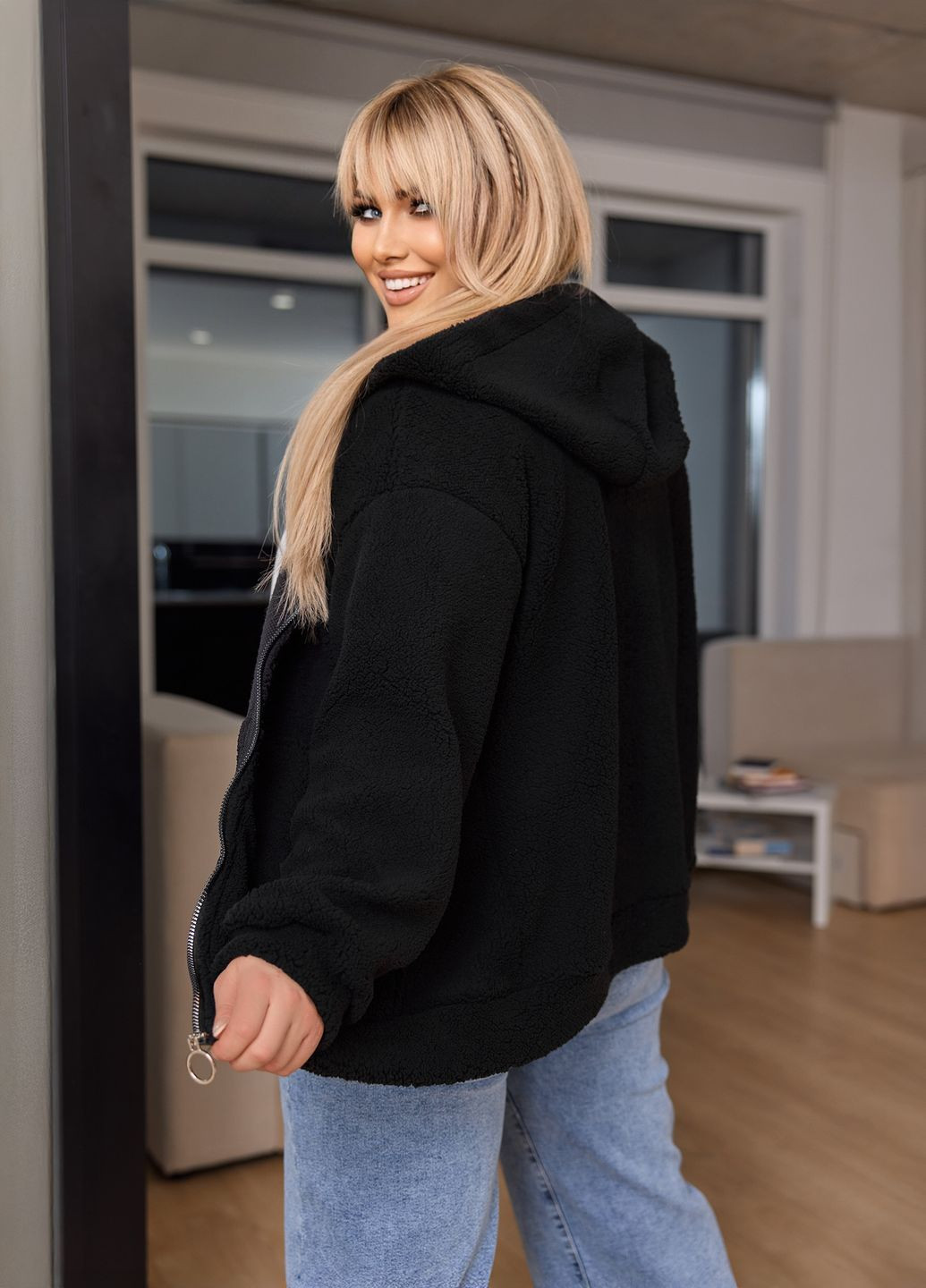 Жіноче худі оверсайз з блискавкою штучне хутро Тедді No Brand (363057582)