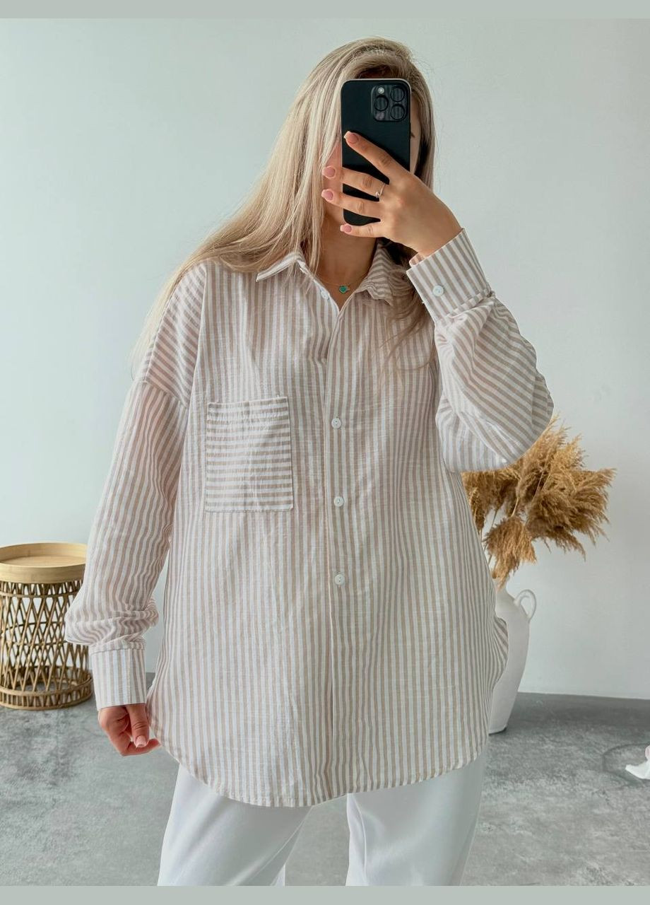 Бежевая кэжуал рубашка в полоску Adelante с длинным рукавом