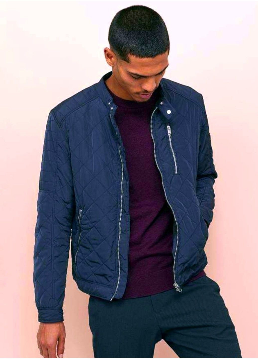 Темно-синяя демисезонная мужская стеганная куртка н&м (57787) s темно-синяя H&M