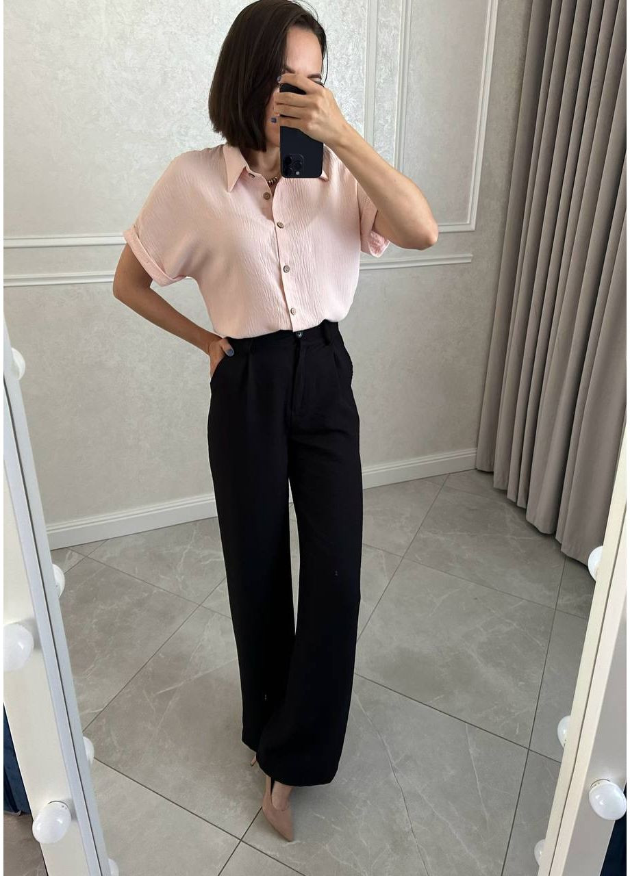 Пудровая повседневный рубашка однотонная GD/GL Модний простір с длинным рукавом