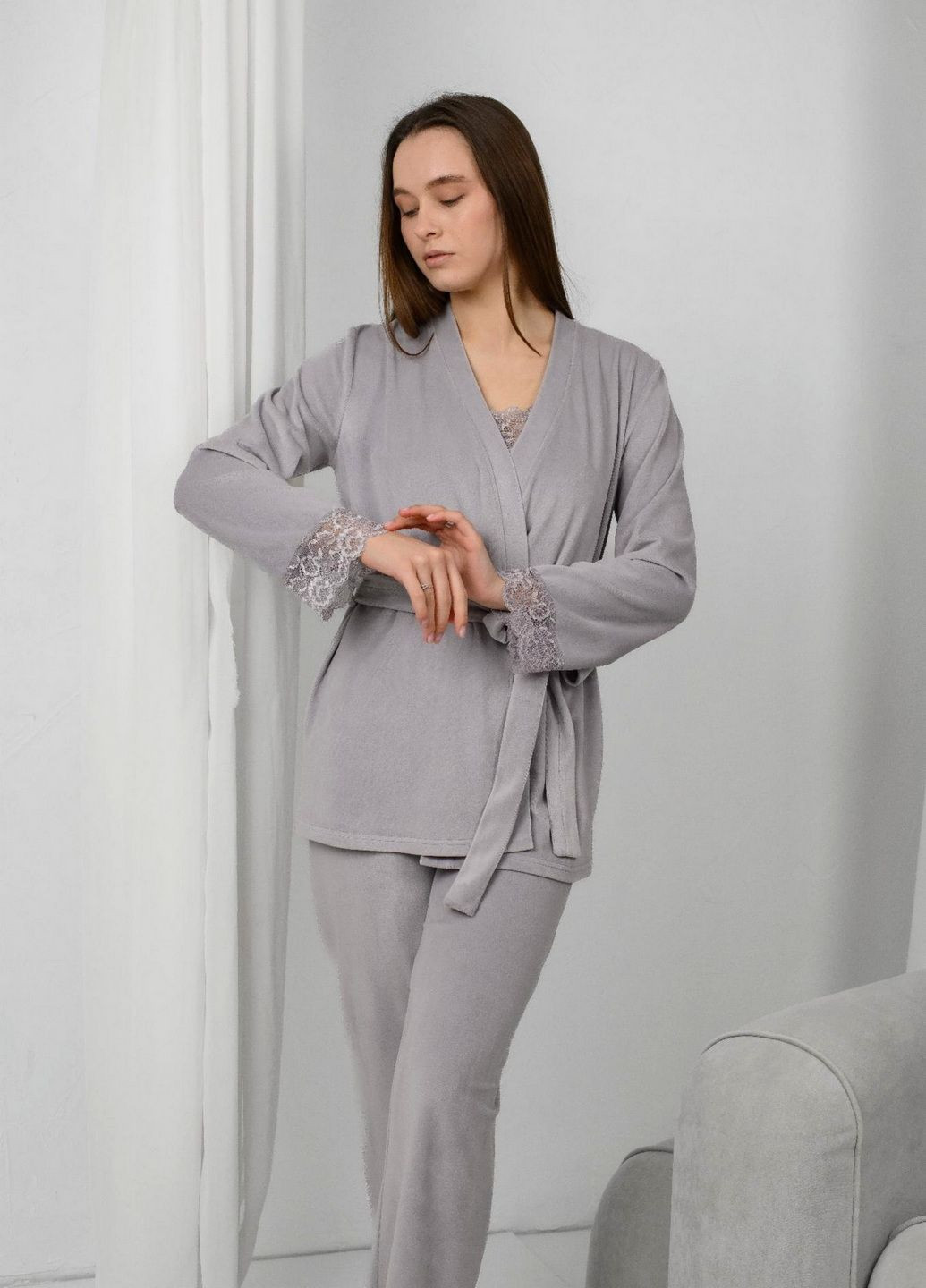 Світло-сірий демісезонний комплект жіночий трійка N.EL.