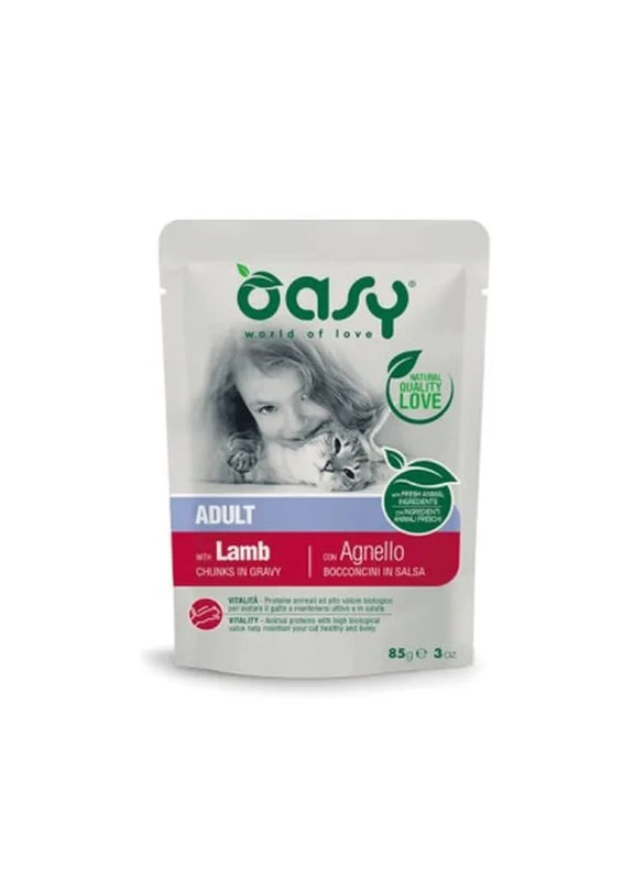 Влажный корм для кошек Adult с ягненком 85 г (8053017345635) Oasy (398168609)