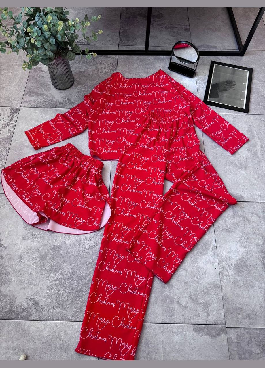 Червона зимня новорічна піжама трійка сорочка + шорти + брюки No Brand