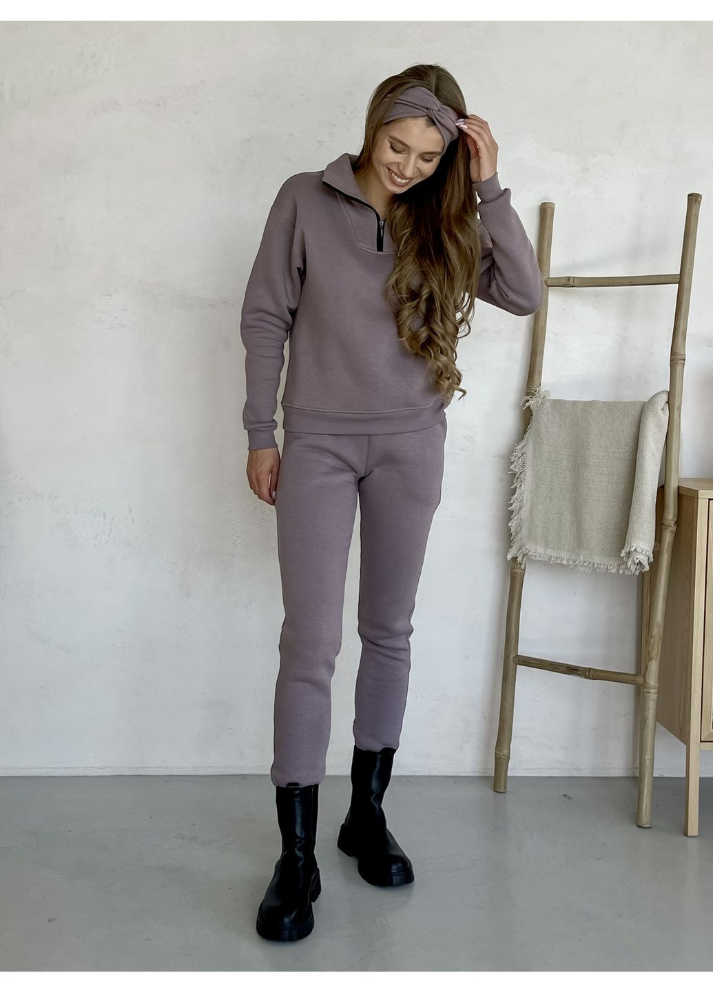 Жіночий костюм утеплений на флісі (кофта, штани) бежевий S-M No Brand 100001086 (365285172)