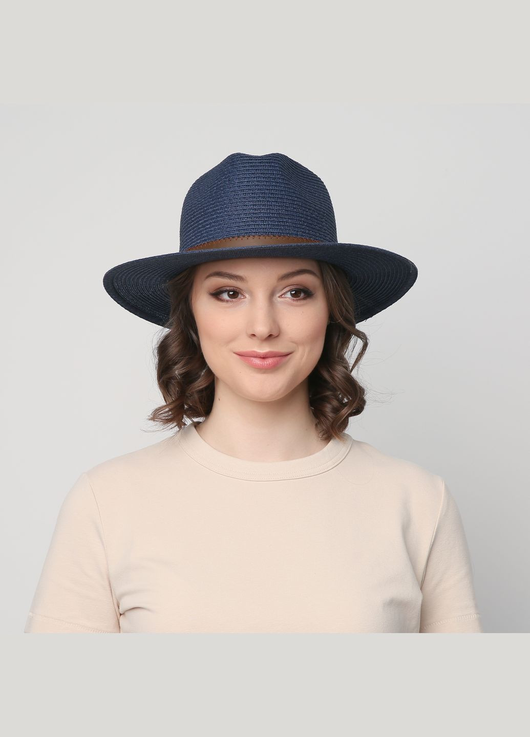Шляпа федора женская бумага синяя BAY LuckyLOOK 376-046 (289478343)