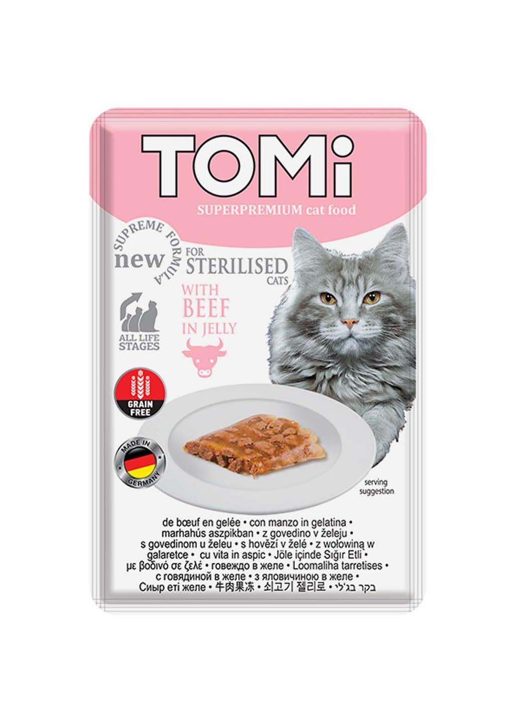 Влажный корм для стерилизованных кошек и кастрированных котов Sterilised Beef in Jelly суперпремиум 0.085 кг TOMI (286472518)