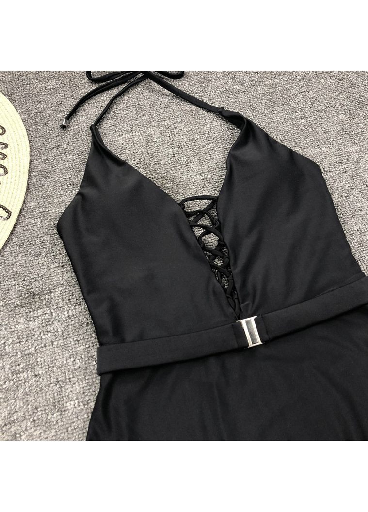 Черный купальник монокини со шнуровкой и поясом. слитный Trendy