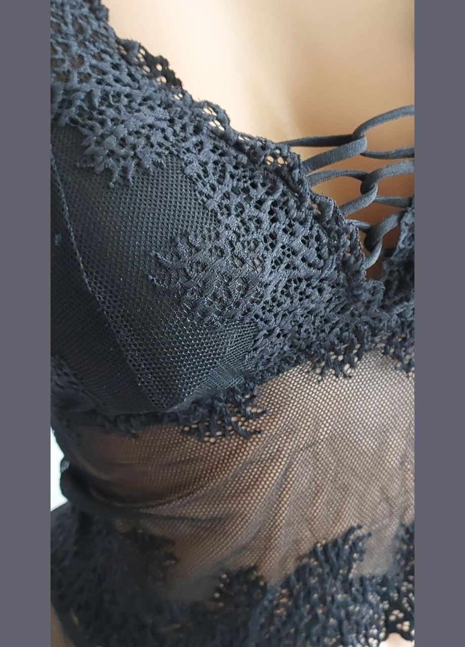 Чорний демісезонний комплект нижньої білизни подовжений топ і трусики s/m білий (2-208) New Style