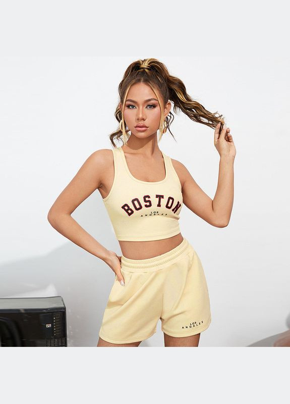 Желтая всесезон женская пижама комплект топ шорты l желтый (2-263) New Style