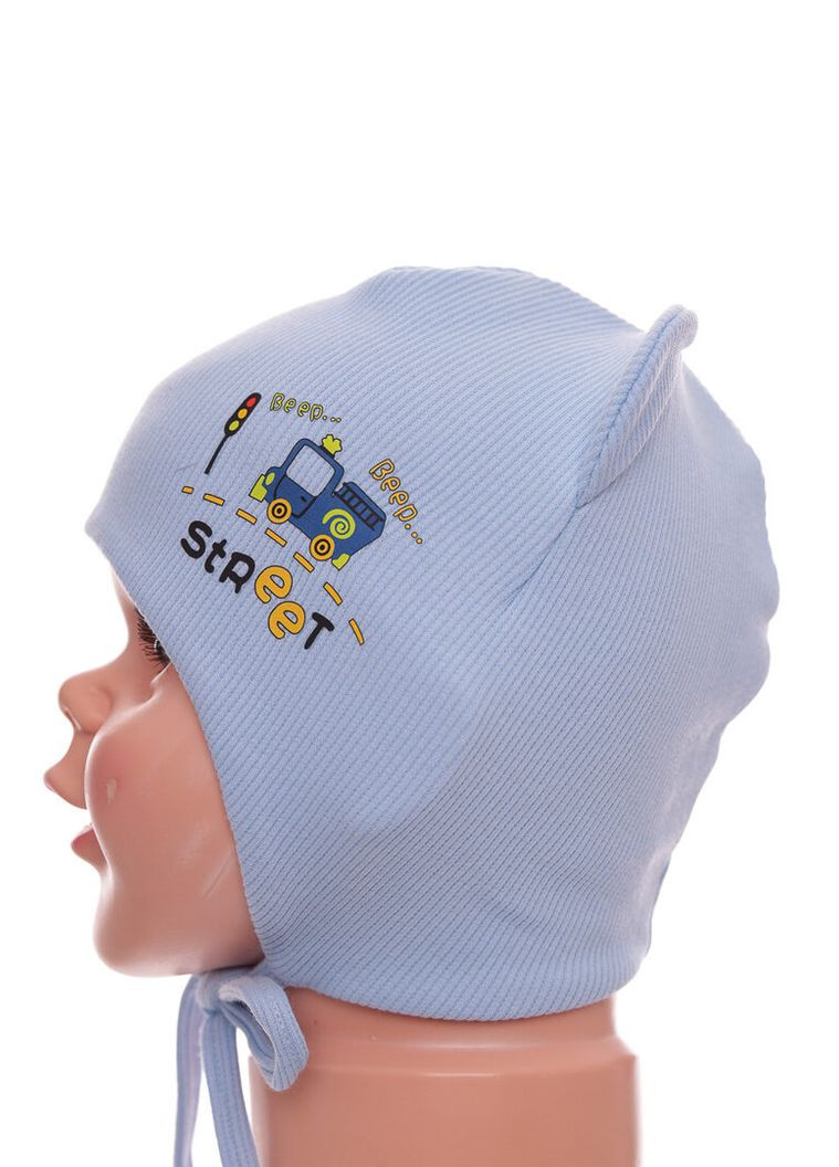 Шапка в рубчик для мальчика на трикотаже Street голубая 3м+ (50984) BABYKROHA (323469577)