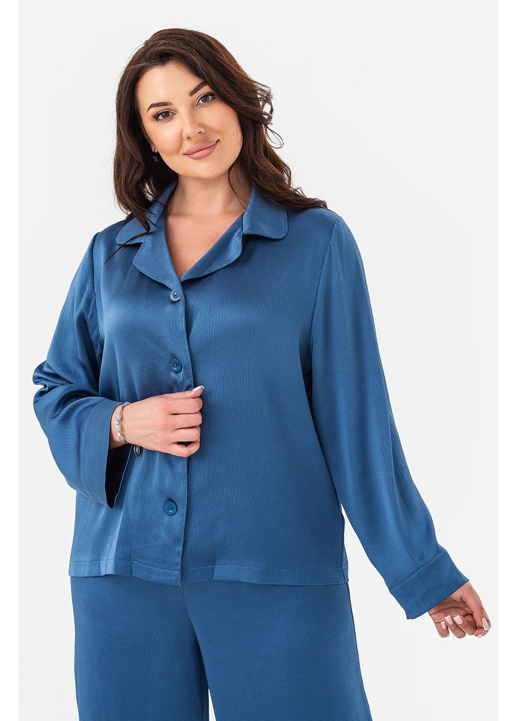 Синяя рубашка однотонная Garne