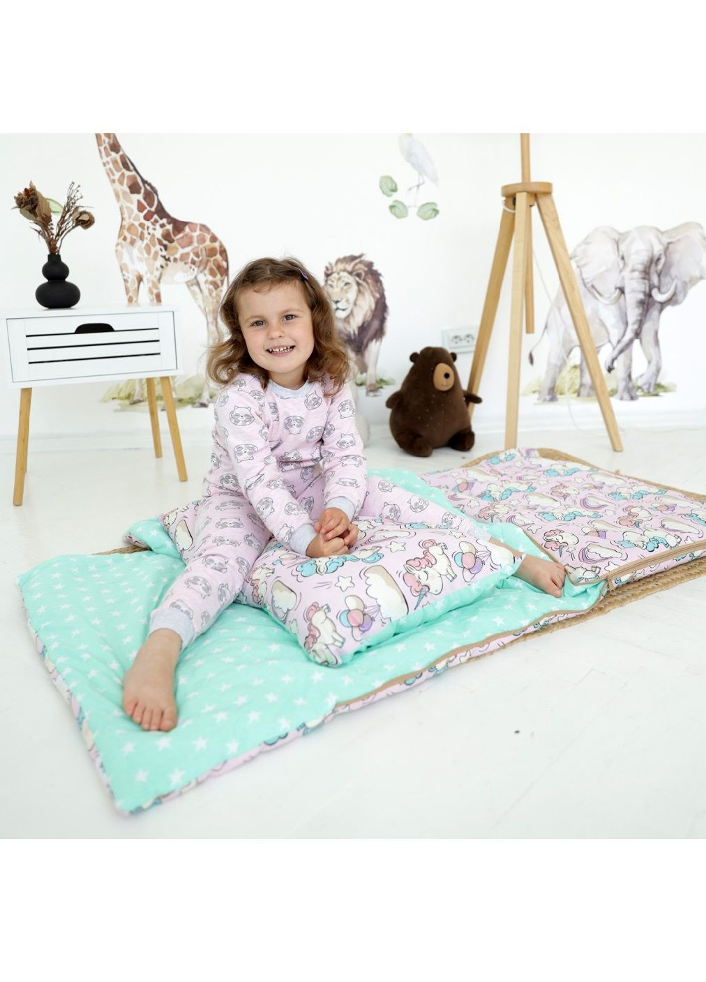 Детский спальный мешок постель для детей малышей хлопок с подушкой чехлом на молнии (479334-Prob) Единороги размер S Unbranded (317216624)