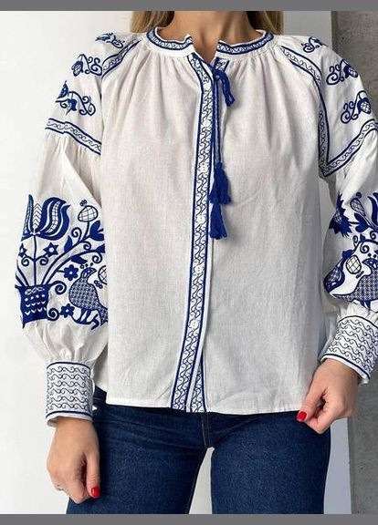 Вышиванка женская блузка белая с синей вышивкой You Best (295441514)