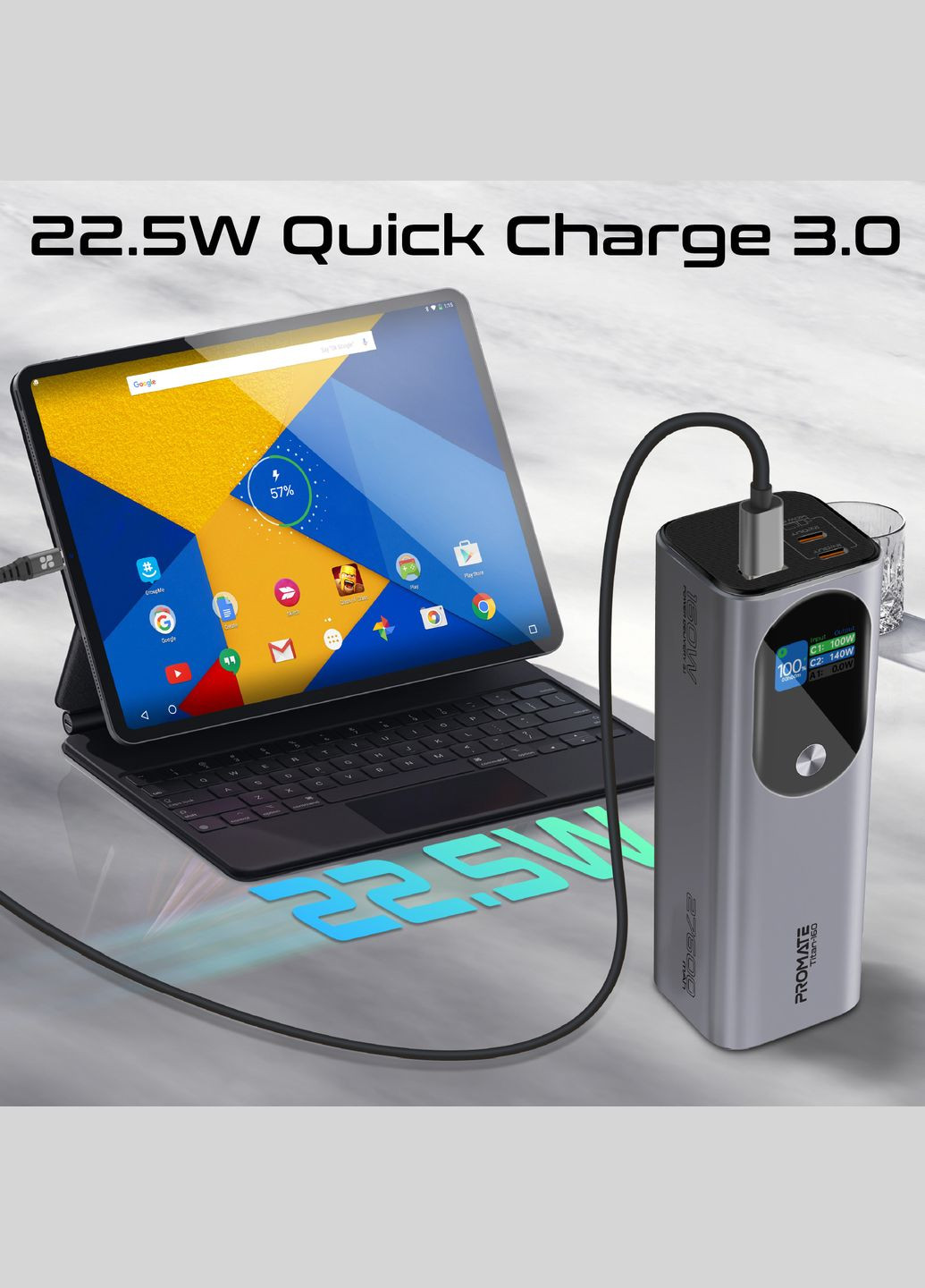 Універсальна мобільна батарея Titan-160 140W 27600mAh Gray Promate (315434291)