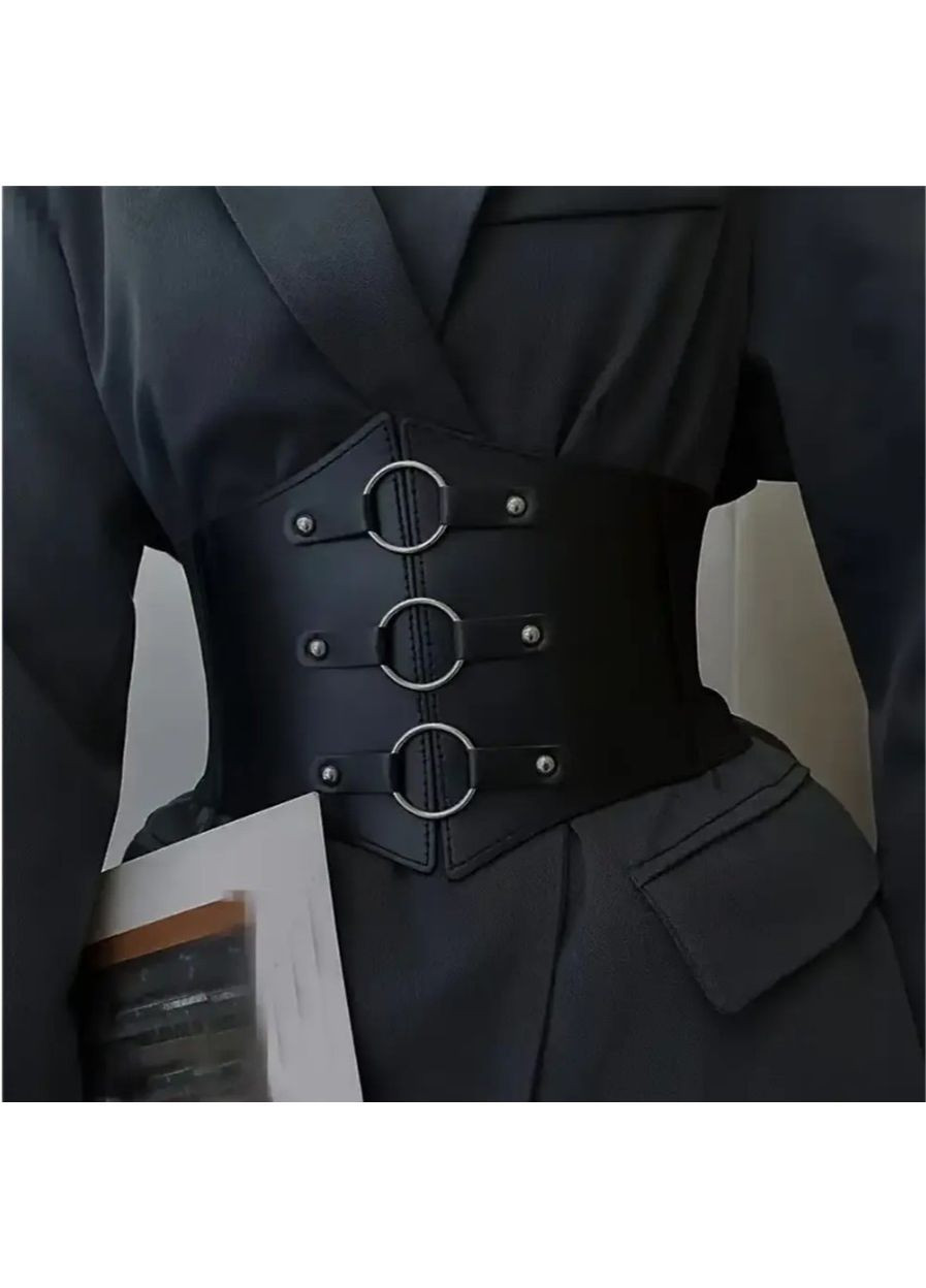 Жіночий чорний шкіряний корсет M з PU шкіри зі шнурівкою, стильний пояс-корсет для талії 80 см No Brand (362682305)