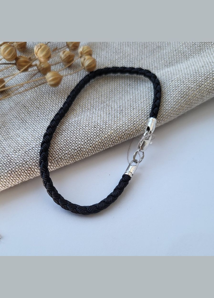 Браслет на руку коттон текстиль 19.5 см Толщина 3 мм с серебряным замком серебро 925 пробы 4905 Nobrand (363969241)