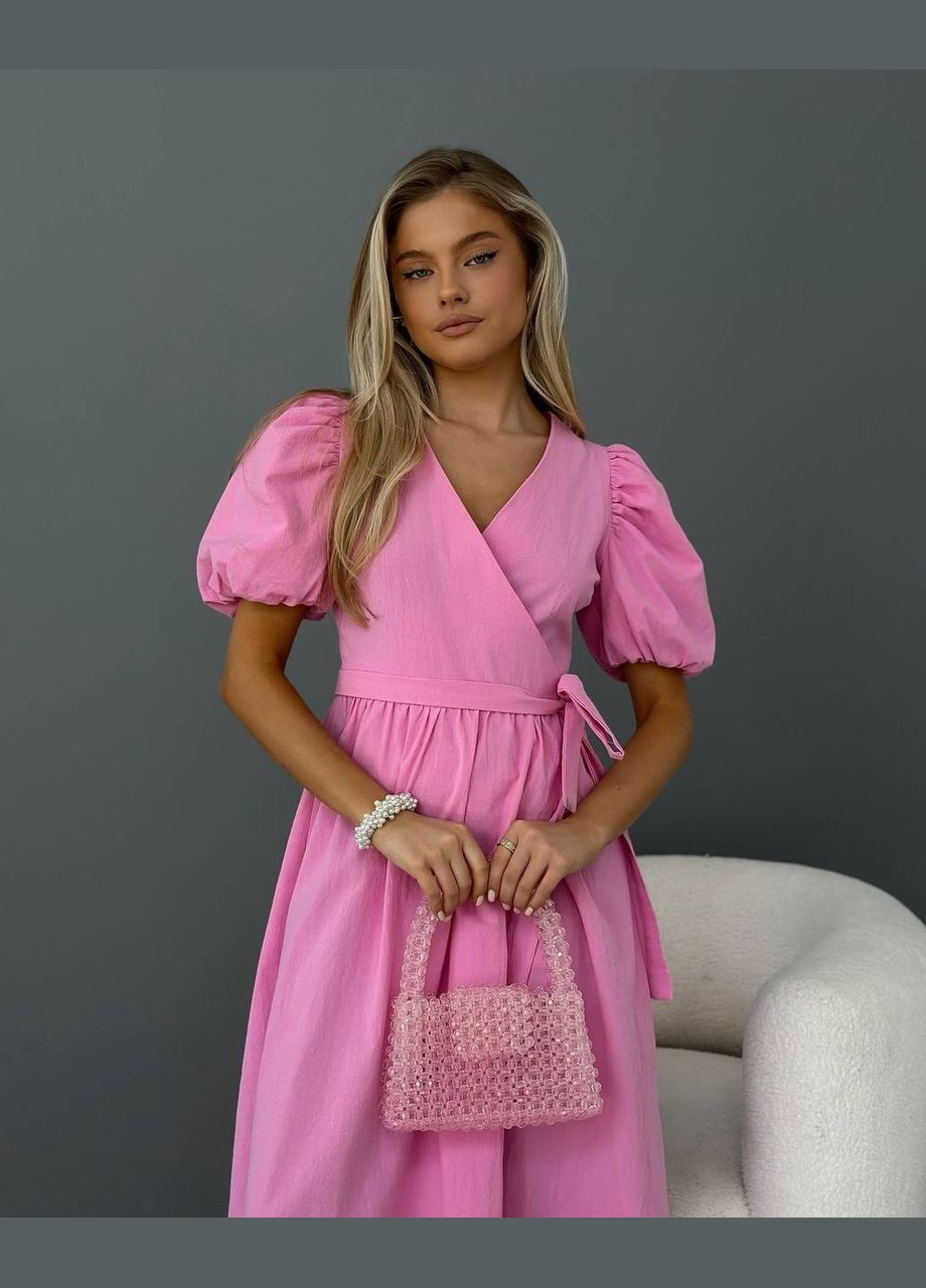 Розовое повседневный, вечернее платье на запах с юбкой-солнце Garna однотонное