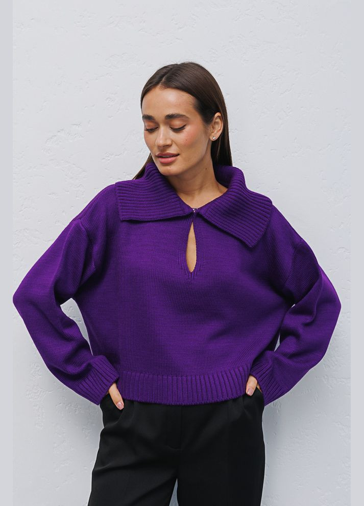 Жіноча вязана кофта чорна з відкладним коміром Arjen (294906675)