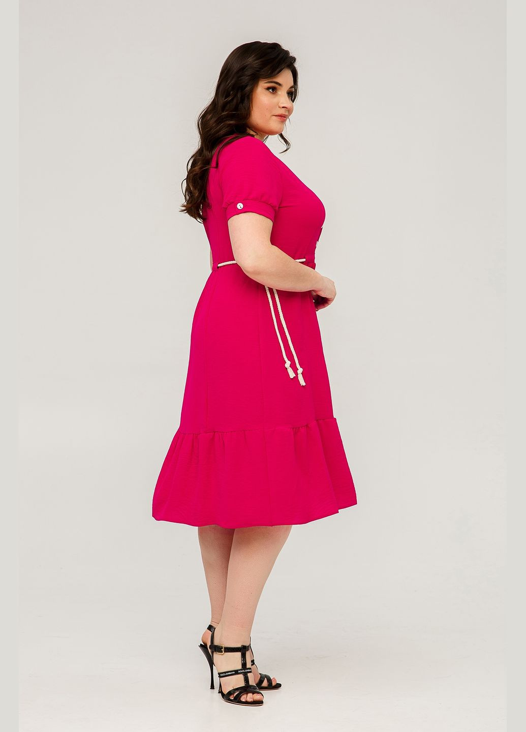 Малиновое повседневный летнее платье полуприлегающего силуэта из американского крепа застежка на пуговицы all posa (ap101488p) A'll Posa