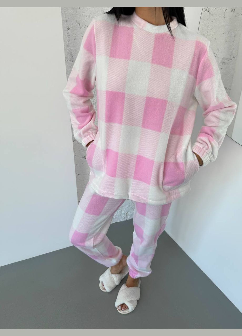 Рожева зимня піжама жіноча кофта + брюки No Brand