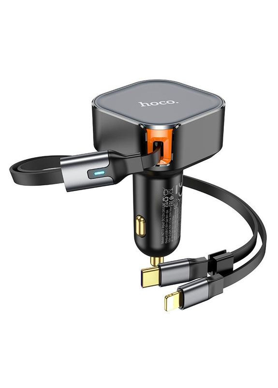 Адаптер автомобильный Clever PD30W car charger with telescopic cable NZ13 (Type-C+iP) Hoco (368903831)