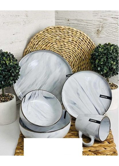 Сервіз столовий Marmo AR0012MRBW/2 12 предметів білий Ardesto (350934969)