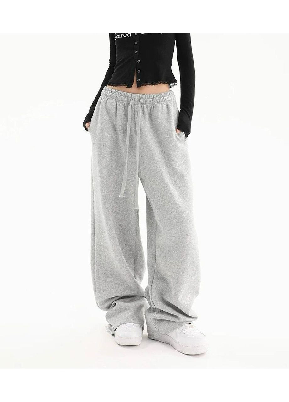 Жіночі широкі осінні спортивні штани на затяжках внизу тканина двонитка, сірий No Brand (361878506)