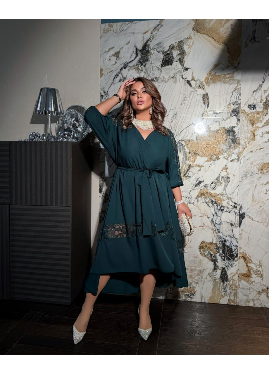 Темно-зелена святковий, вечірня жіноча сукня в вечірньому стилі на запах No Brand однотонна