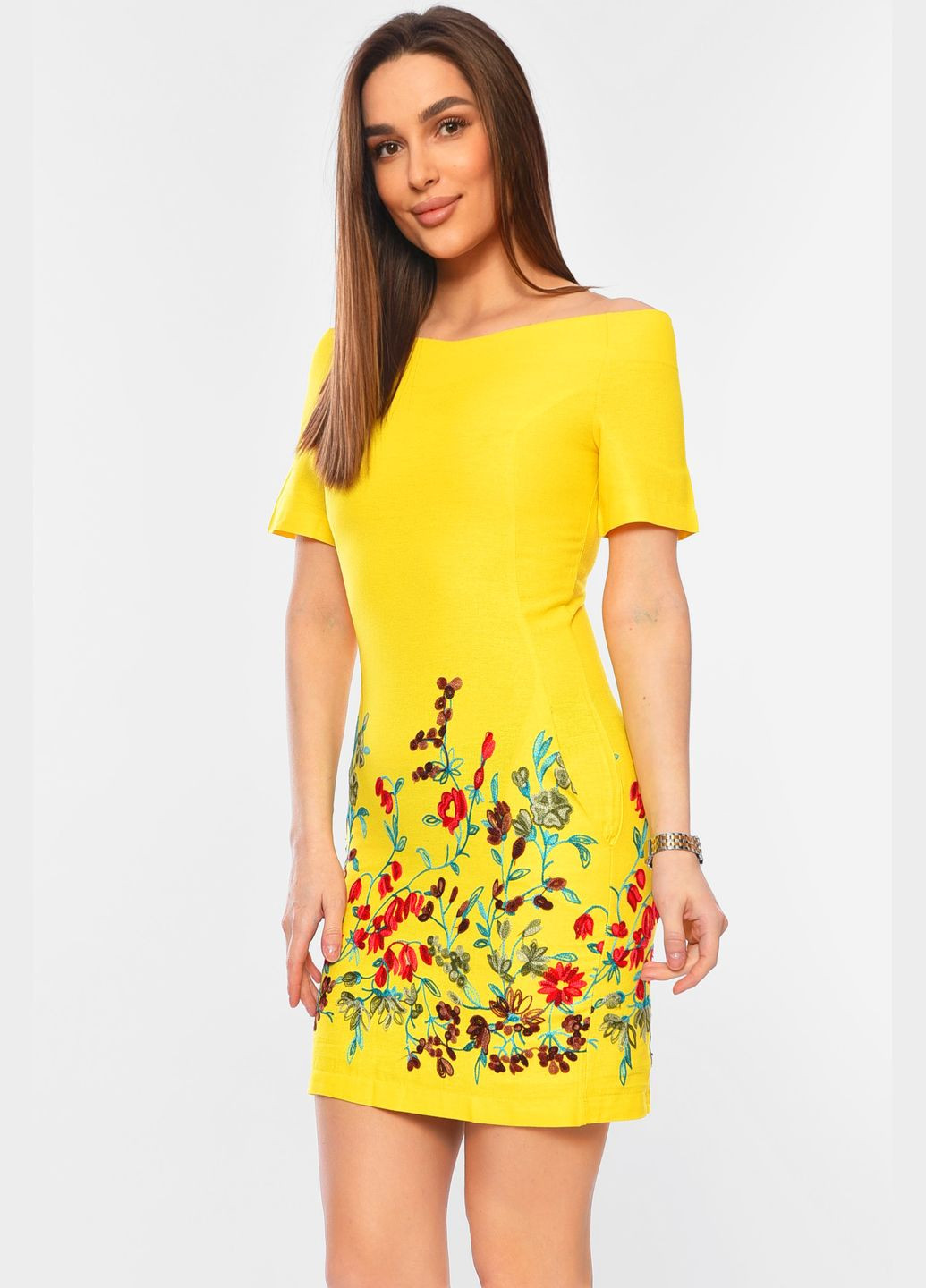 Жовтий вечірня сукня жіноча жовтого кольору силуетна Let's Shop однотонна