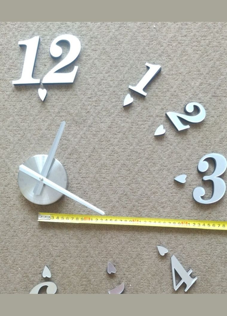 Годинник настінний дзеркальний до 80см срібні Цифри арабські сердечка 3D Б230-27' No Brand (302242225)