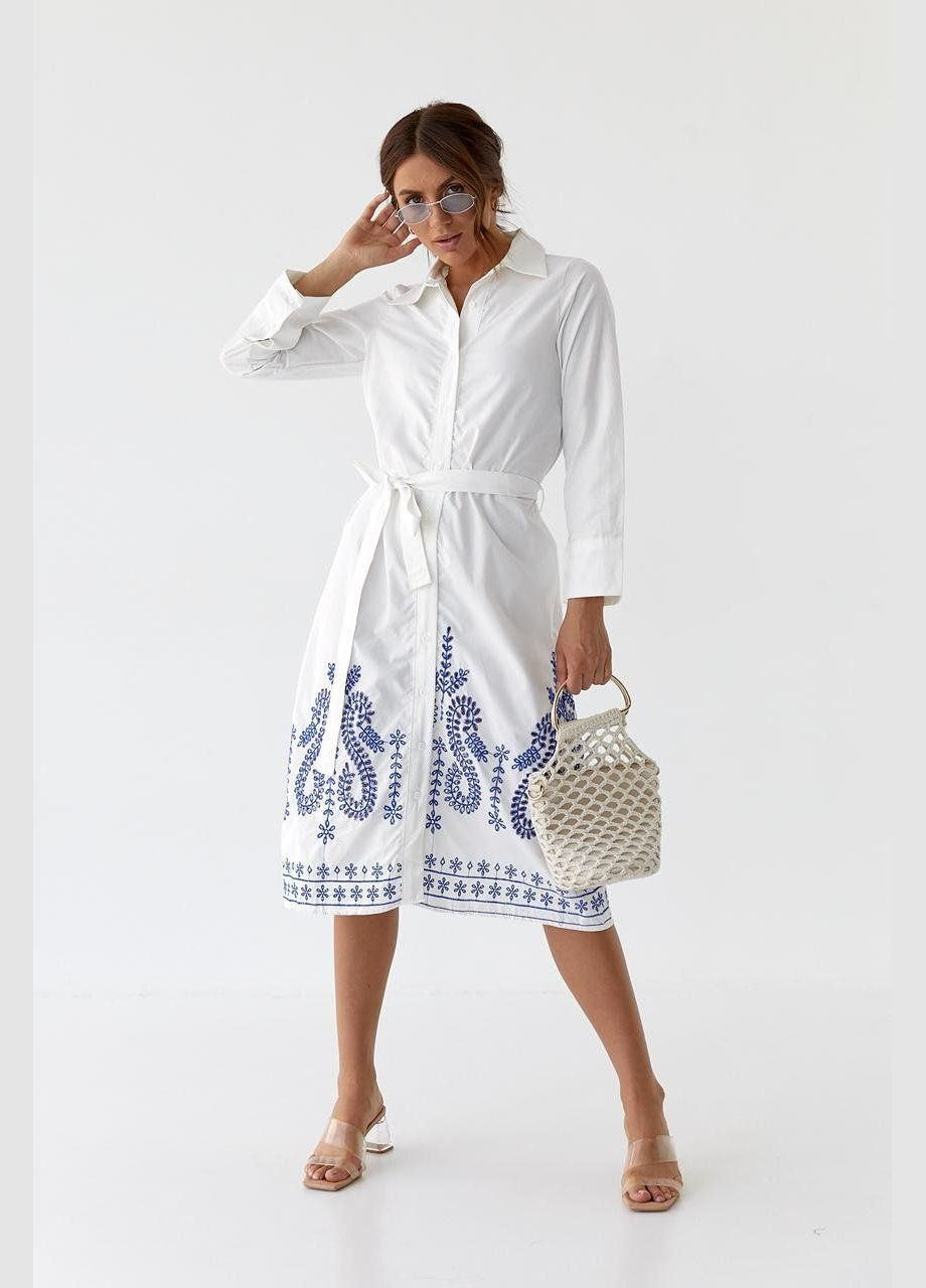Біла жіноча сукня вишиванка бавовняна з ніжною блакитною вишивкою You Best (328561052)