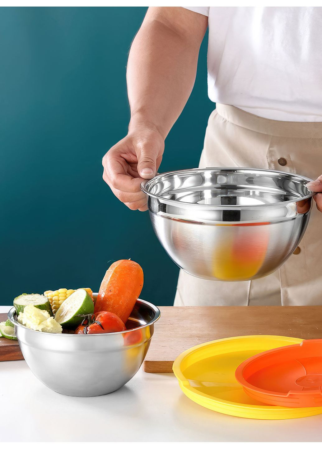 Набір металевих мисок 7шт. 18-30см із силіконовим дном і кришкою / з нержавіючої сталі / нековзка миска для змішування Сірий DobraMAMA (259499110)