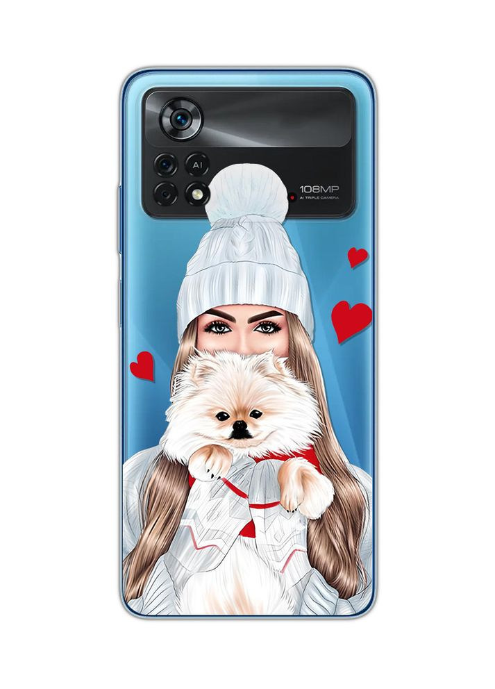 Напівпрозорий чохол на Xiaomi Poco X4 Pro Дівчина з песиком (принт 142) Creative (362967647)