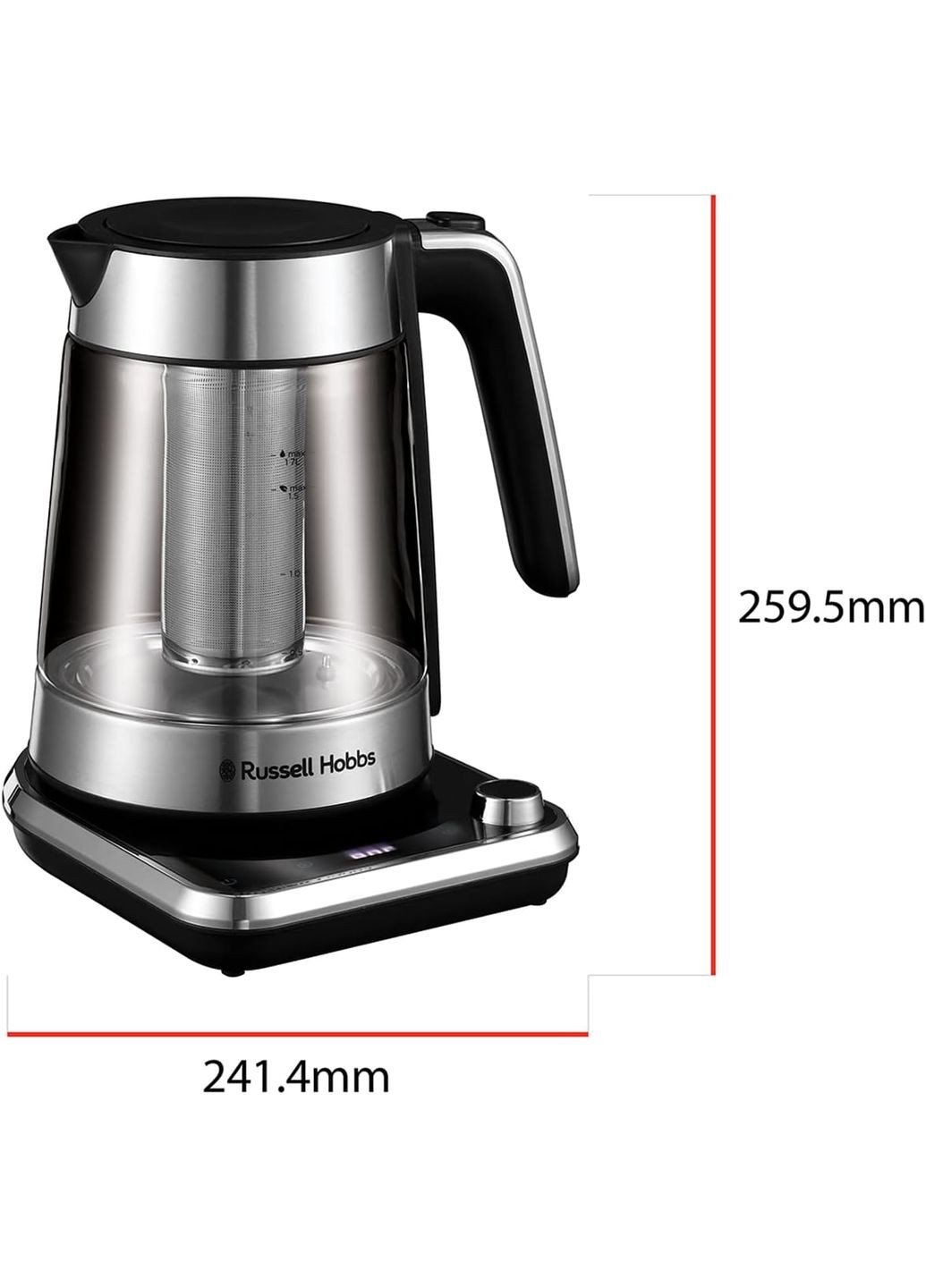 Електрочайник Attentiv Kettle, 1.7л, Strix, скло, база зі сховищем для шнура, сірий Russell Hobbs (315004593)