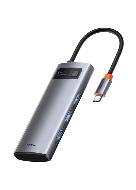 Переходник Baseus Metal Gleam 5-in-1 Type-C 3xUSB 3.0 HDMI алюминий 115x44x16 мм серый No Brand Metal Gleam Series 5-in-1 Type-C (CAHUB-CX) (402117524)