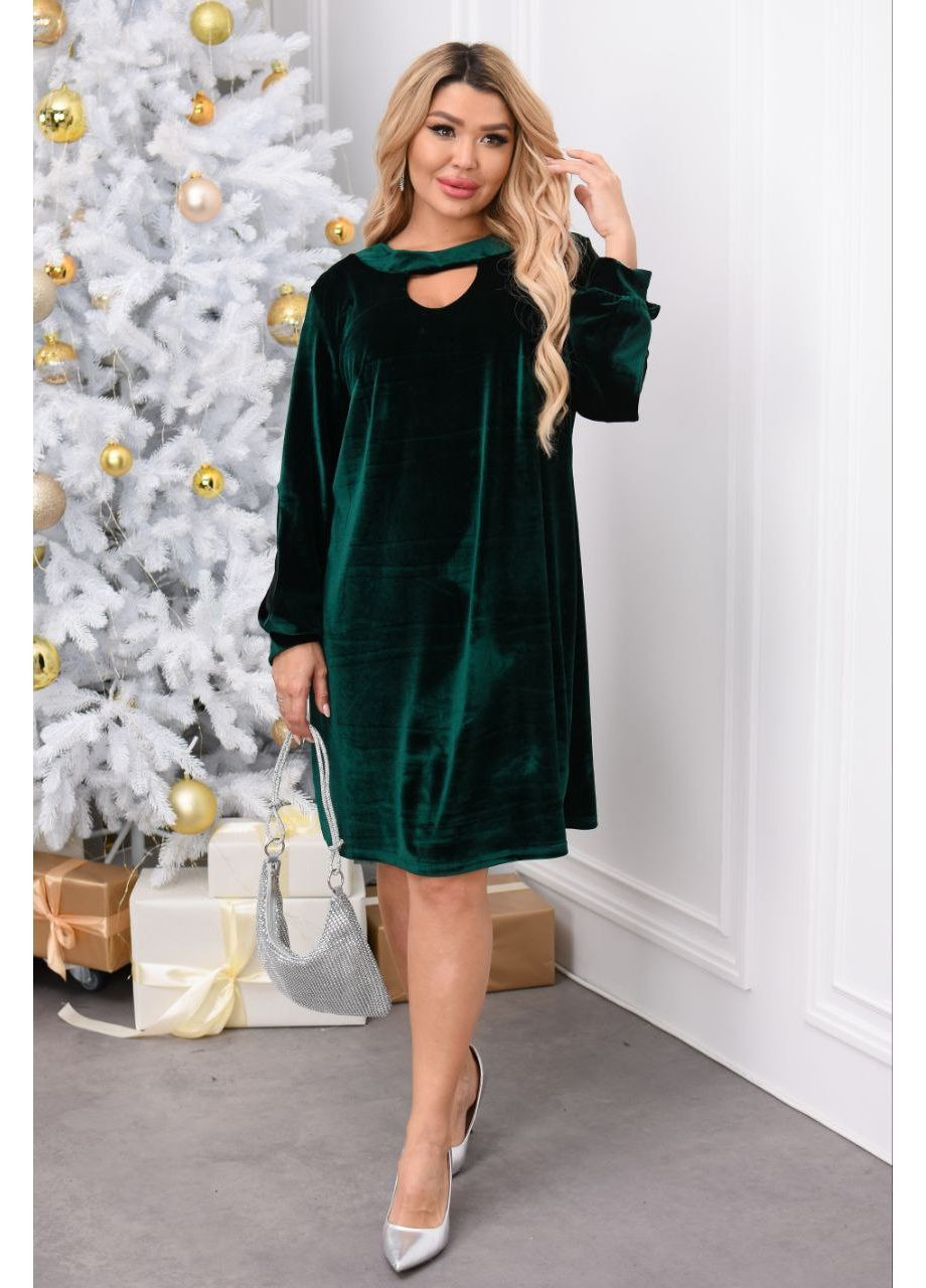 Изумрудное праздничный, вечернее, кэжуал женское платье бархатное больших размеров Style Point однотонное