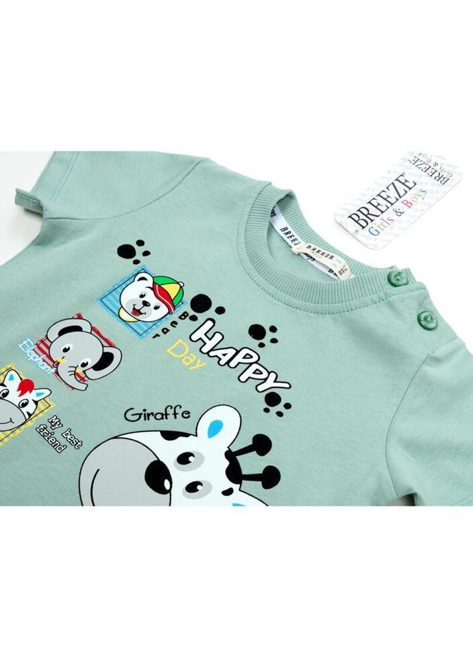 М'ятна демісезонна футболка дитяча з жирафом (19915-92b-mint) Breeze
