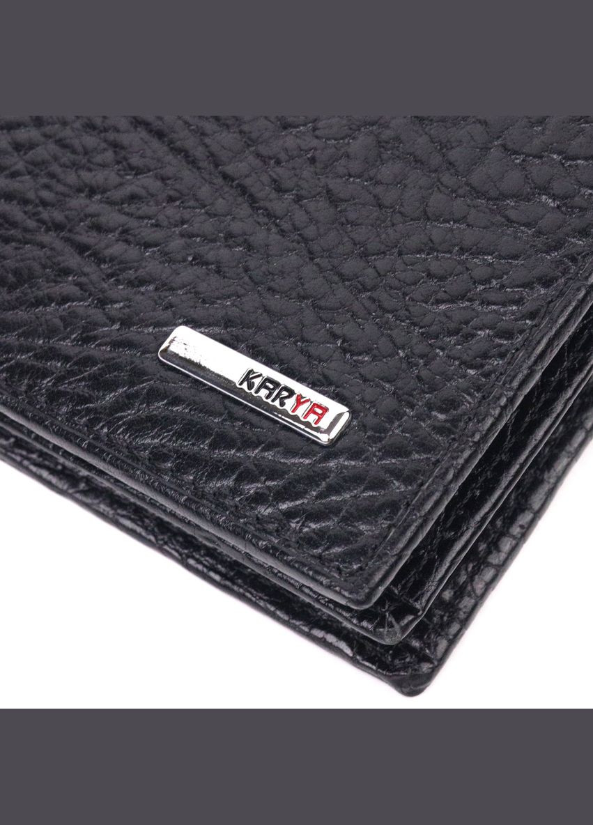 Маленький гаманець чоловічий Шкіряний зернистий без застібки 21364 Чорний Karya (306881948)
