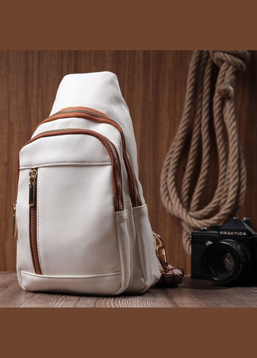 Топовая слинг сумка для женщин из экокожи 22746 Белый Vintage (331910507)