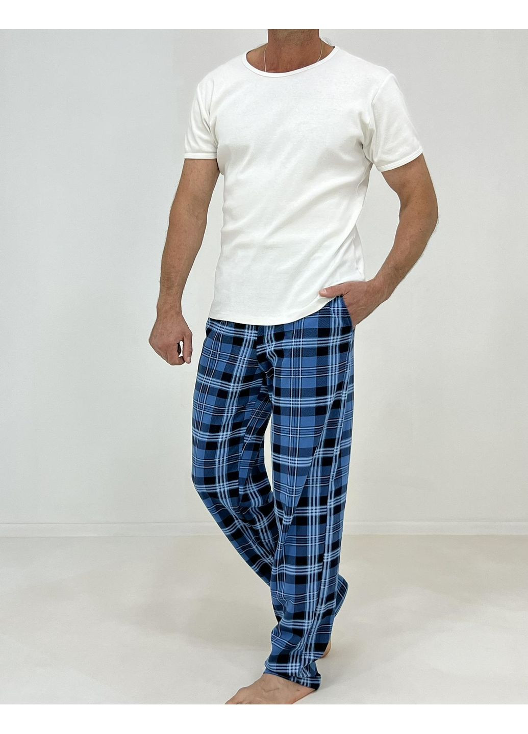 Голубые домашние зимние прямые брюки Triko