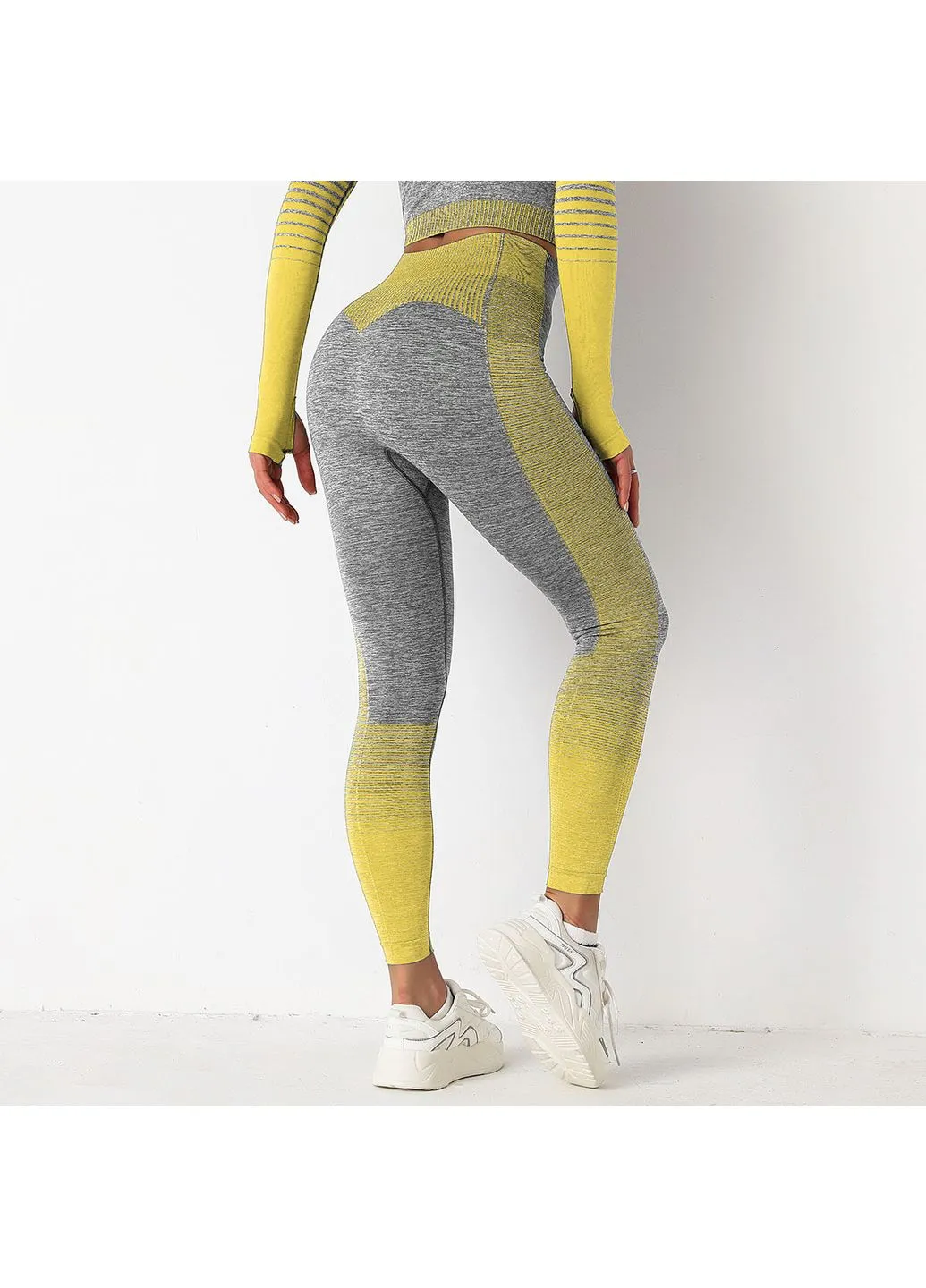 Легінси жіночі спортивні 9650 S сірі з жовтим Fashion (293970985)
