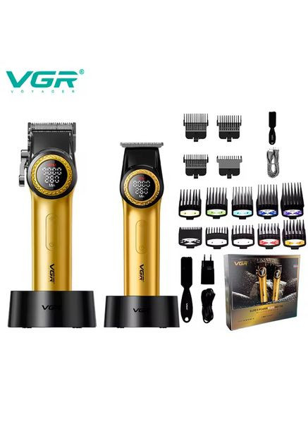 Набір 2 в 1 V-001 V-977 GOLD, акумуляторна машинка для стрижки та триммер. Колір: золотий VGR (364666067)