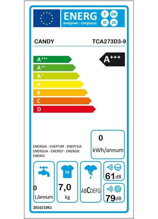 Пральна машина TCA273D3-9 вертикальна, 7кг, 1200, A+++, 60см, дисплей, Candy (364275034)