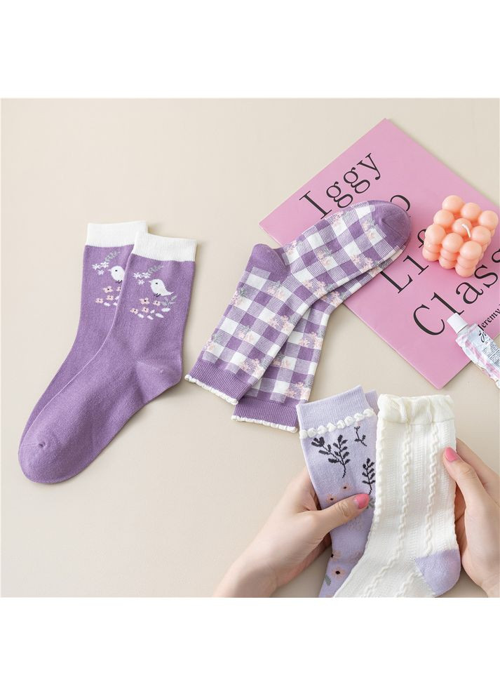 Фіолетові комплект 4 пари шкарпеток жіночі шкарпетки квіткові (360897285)