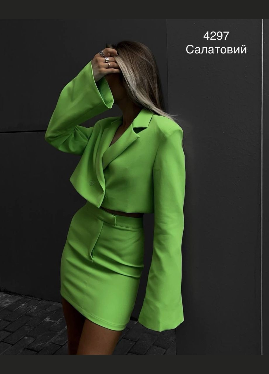 Женский стильный деловой зеленый костюм с пиджаком и юбкой. NONA (368778799)