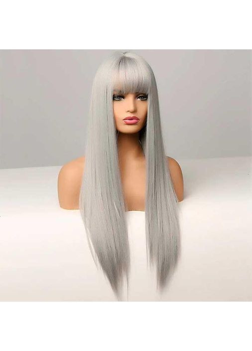 Перука рівна з довгим чубчиком 70 см попелястий No Brand (367166033)