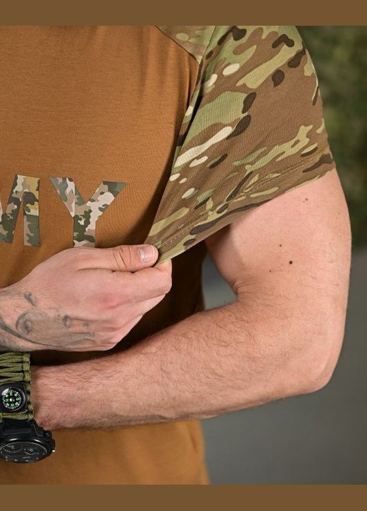 Тактичний літній костюм з принтом Army футболка+шорти койот+мультикам Freedom