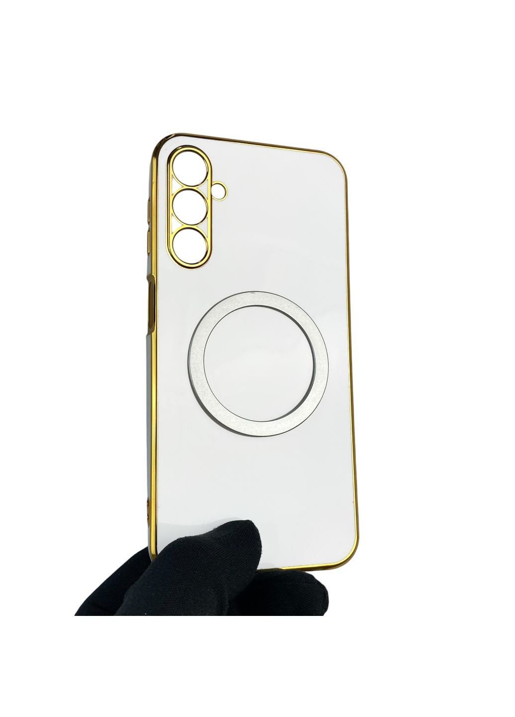 Чохол для Galaxy A24 (SM-A245F) з кільцем MagSafe із золотою окантовкою на самсунг а24 білий gs1 Samsung (366235020)
